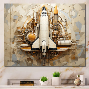 Vintage Cosmic Space Shuttle Voyage - Rocketship Canvas Wall Art